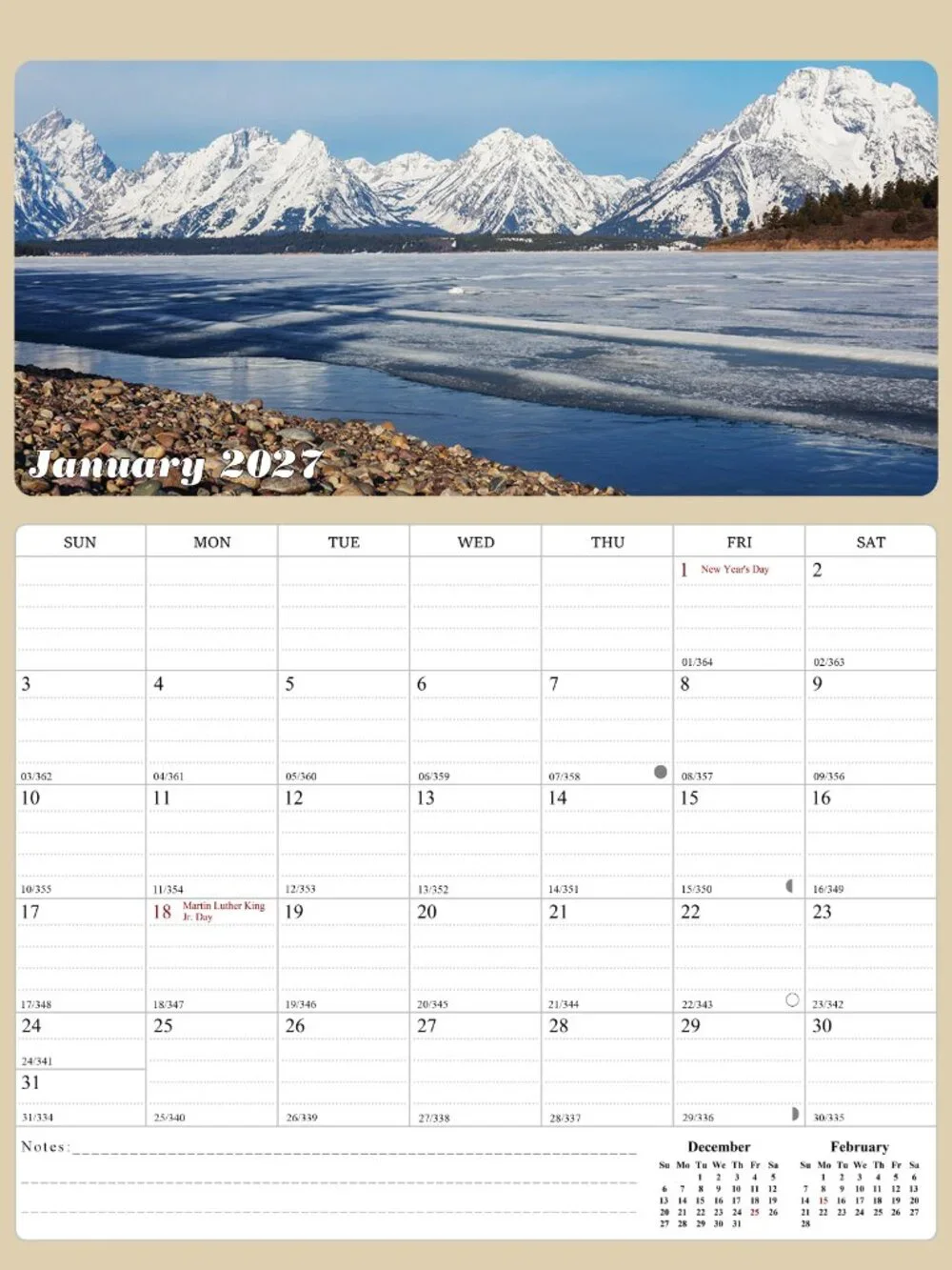 2027 Calendar Magnetic Peel & Stick 12 Months 8.5
